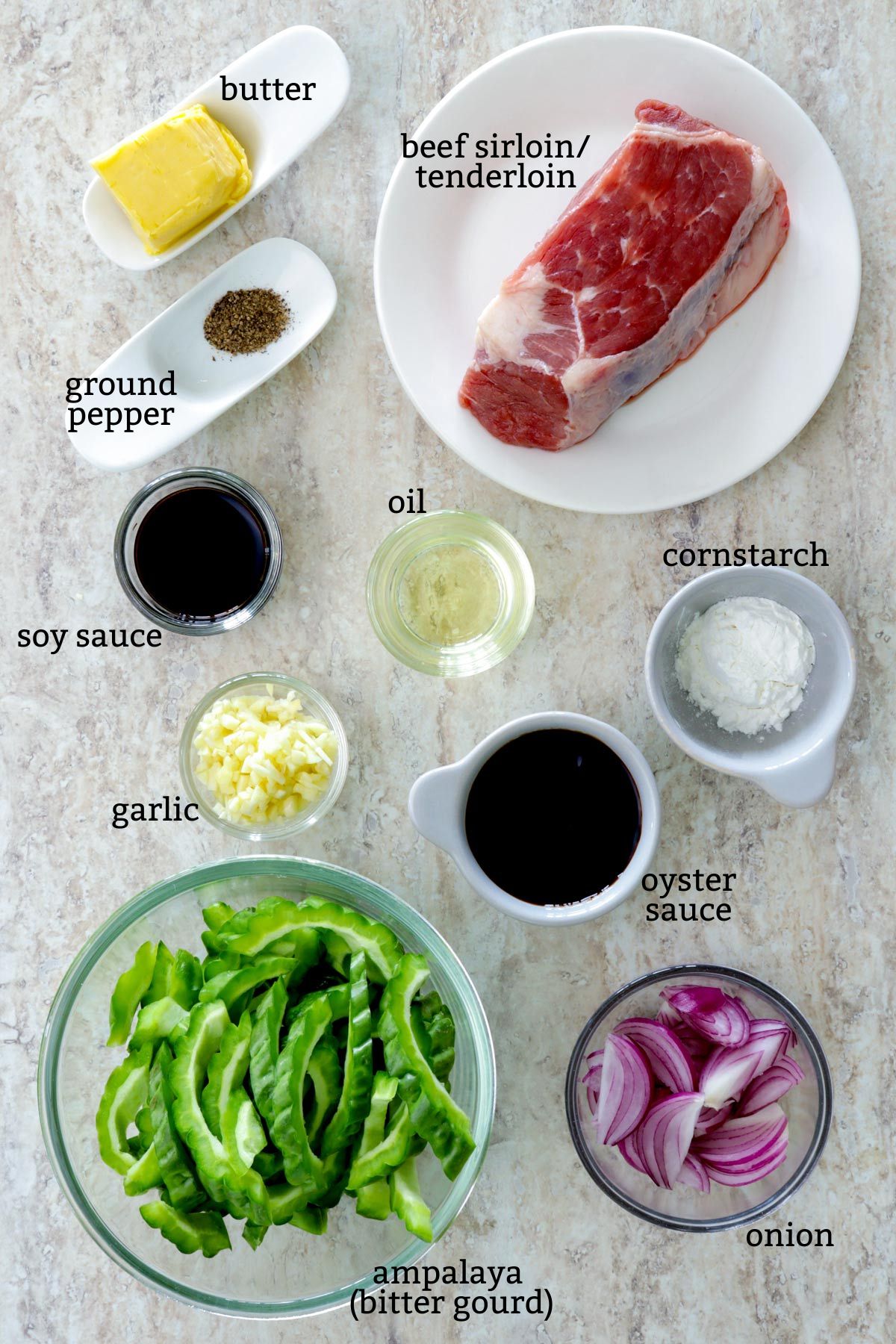 Ingredients for Ampalaya Con Carne.