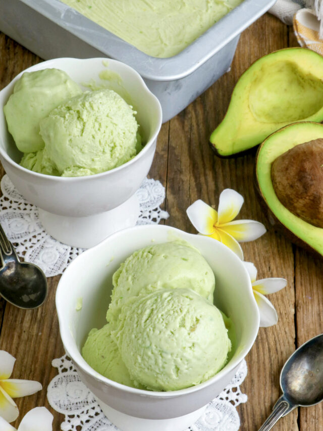 Homemade Avocado ICe Cream made with fresh avocados, whipping cream, and condensed milk.