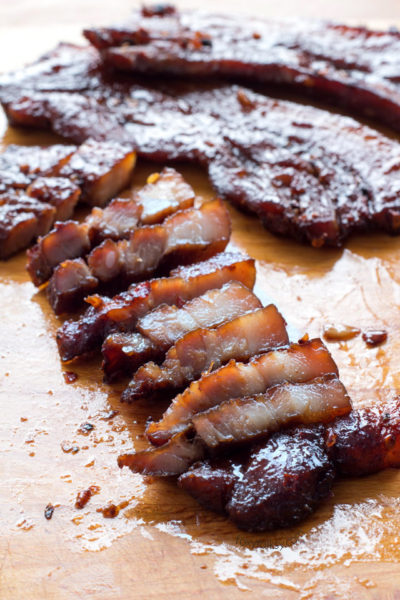 Get recipe for this sticky, sweet and salty BBQ Pork Belly in oven! | www.foxyfolksy.com