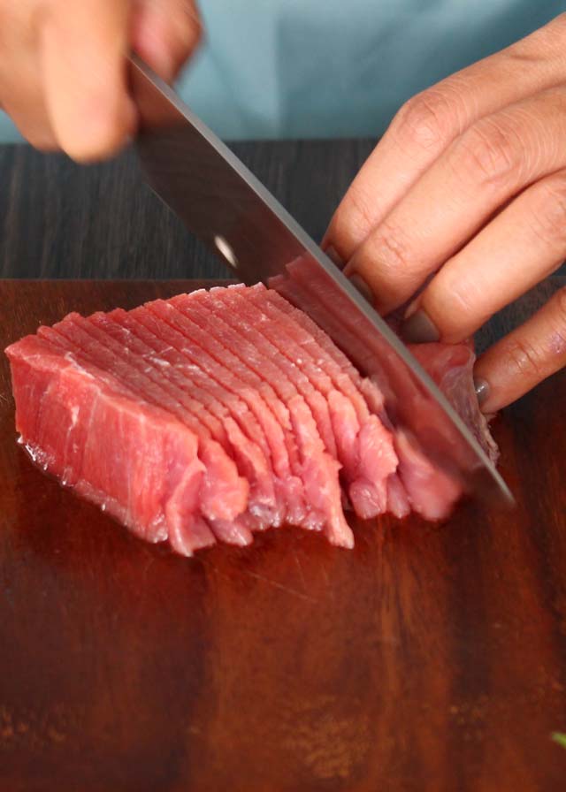 Frozen beef sliced thinly