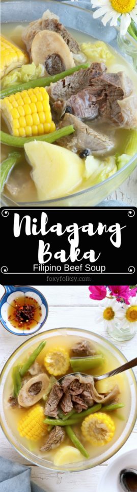 Nilagang Baka is a Filipino beef soup cooked until the meat is really tender and with vegetables like potatoes, beans and cabbage that makes this simple soup healthy and flavorful. | www.foxyfolksy.com