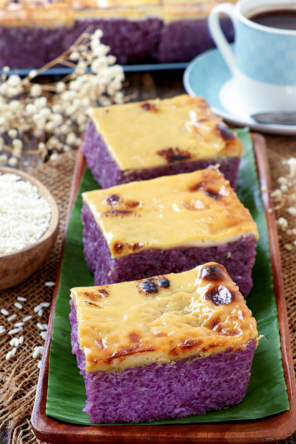 Ube Biko with yema topping.