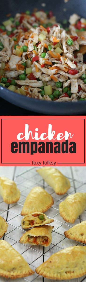 This Filipino chicken empanada is packed with flavorful filling and is baked in a mildly sweet dough that has a slightly flaky texture. Perfect for snack or light meal! | www.foxyfolksy.com