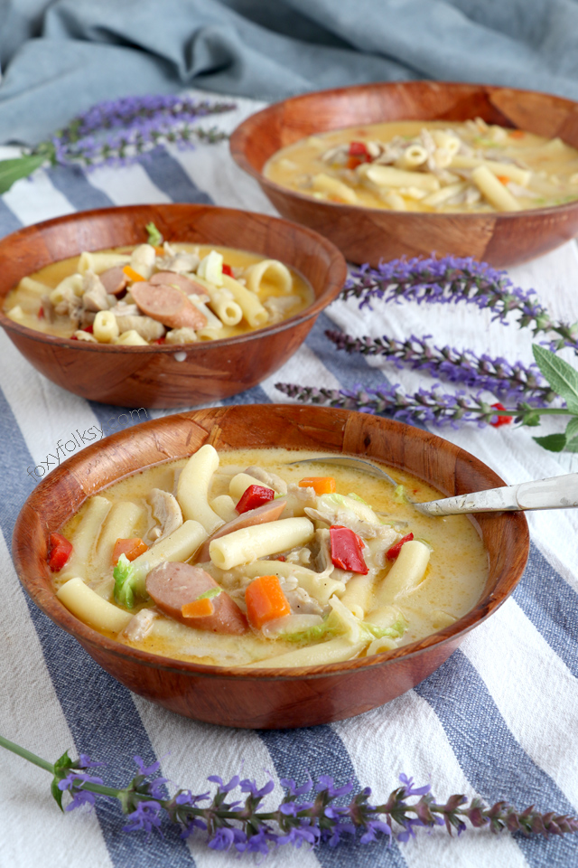 Try this delicious and hearty Sopas recipe (Filipino Chicken Noodle Soup) that will surely keep you warm and fit for the cold and rainy days! | www.foxyfolksy.com