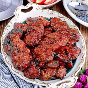 Homemade Chicken Tocino on a serving platter.