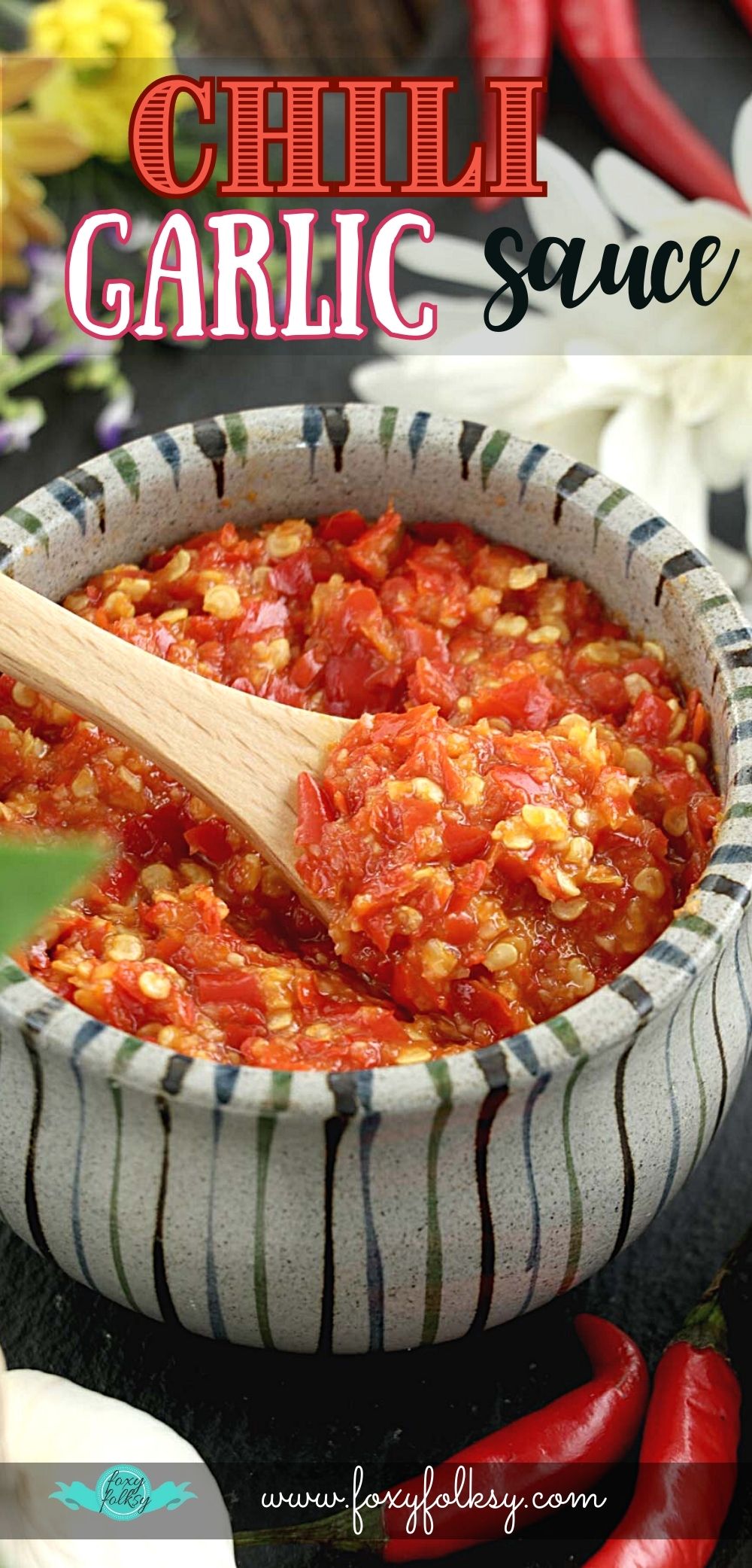 Chili garlic sauce in a container.