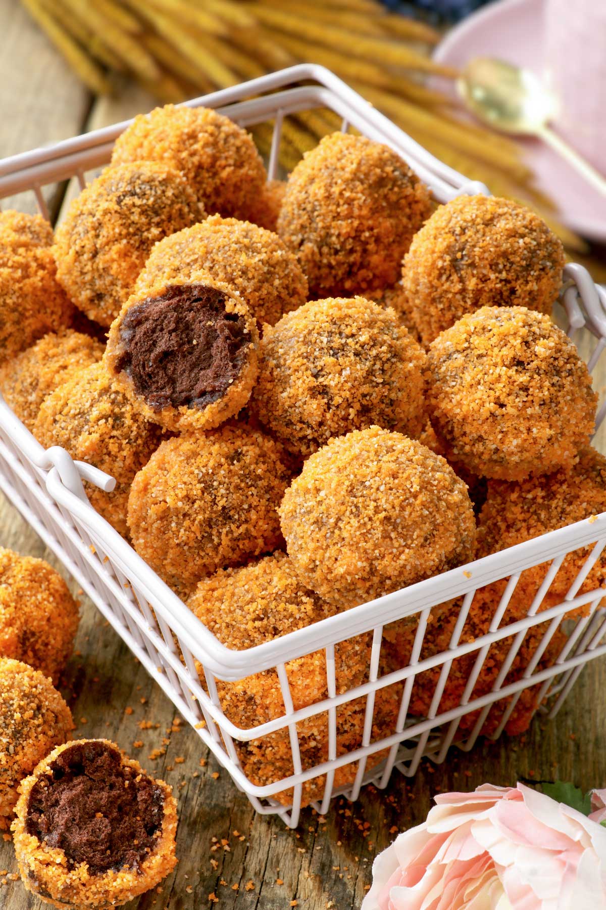 Soft, fluffy Choco butternut donuts with a silky vanilla glaze and coated with sweet orange butternut streusel.