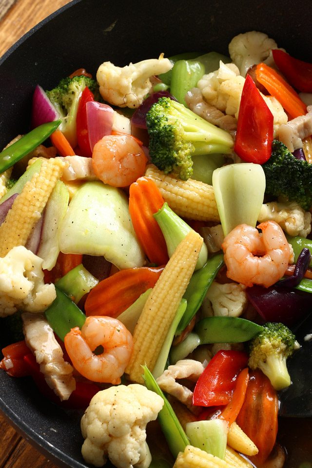 medley of vegetables stir-fry in savory sauce