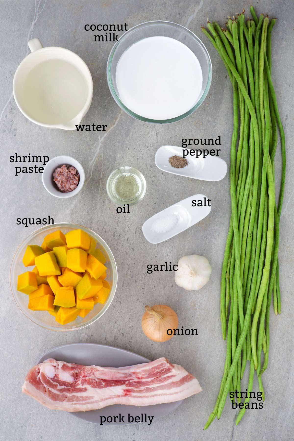 Ingredients for Ginataang Kalabasa