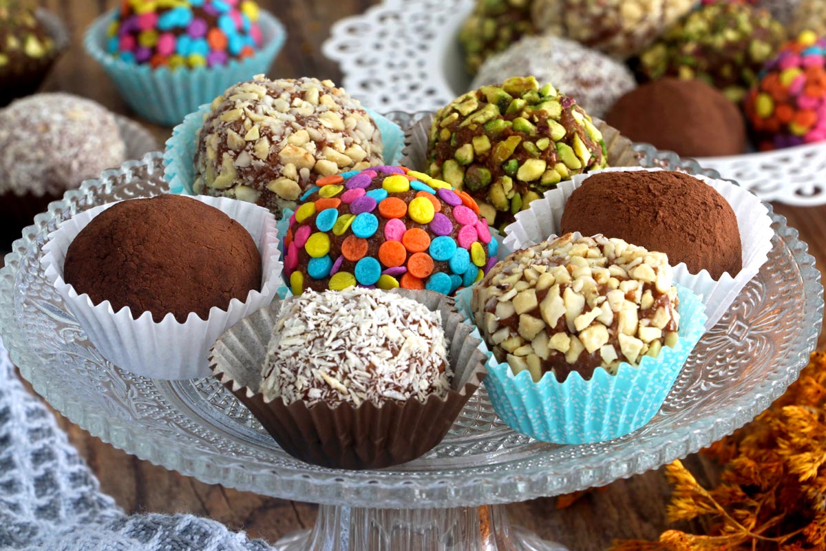 Graham balls with assorted coatings on a serving platter,