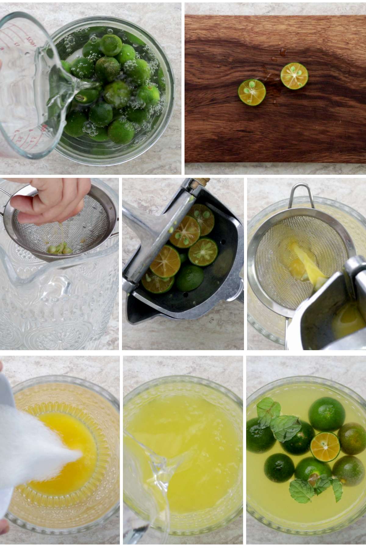 Steps in making fresh calamansi juice.