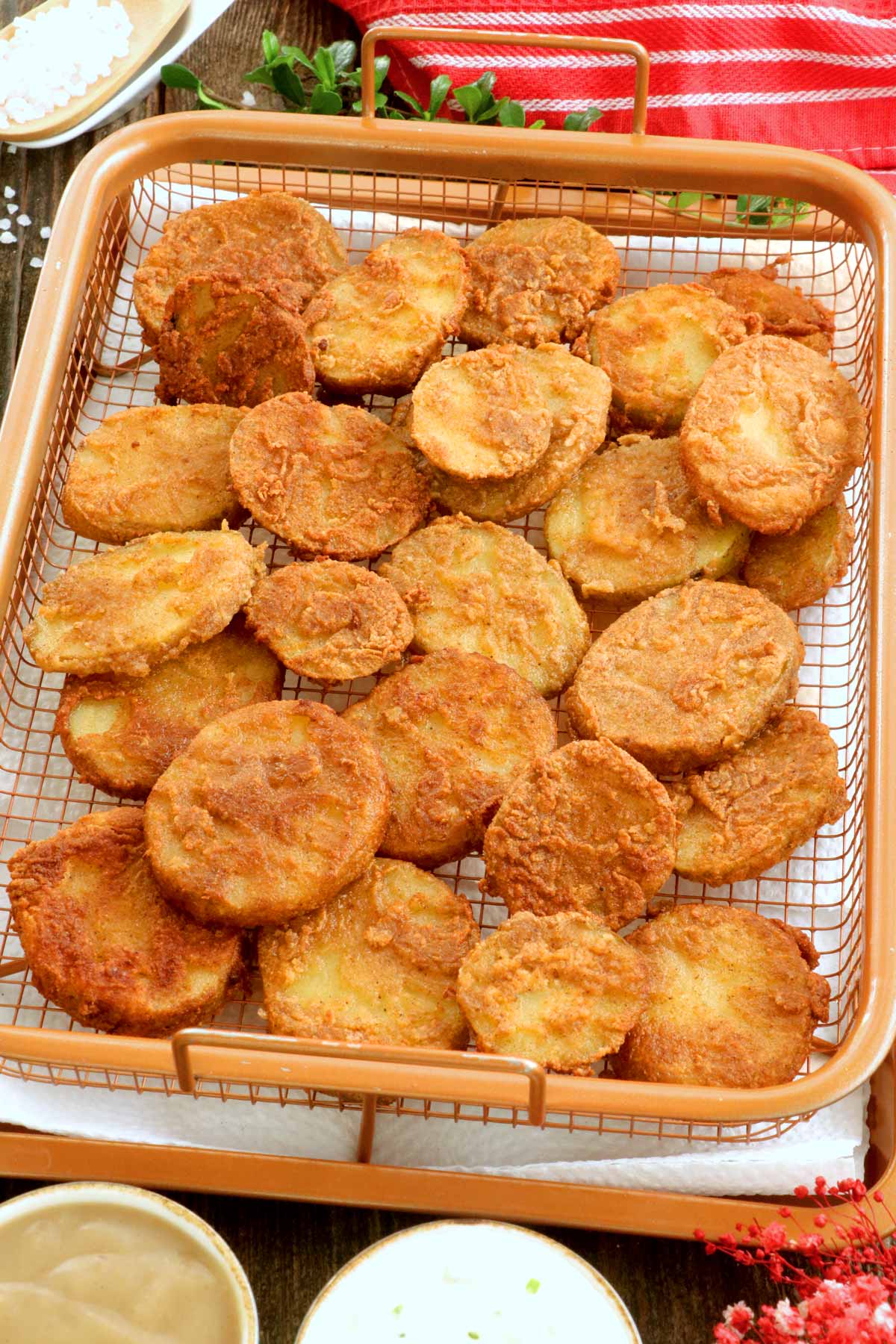 Freshly fried crispy mojo potatoes.