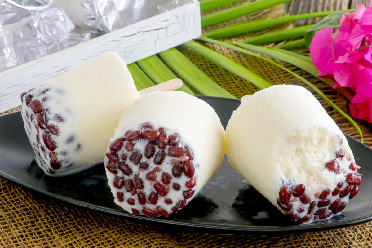 Ice buko drops on a serving plate.