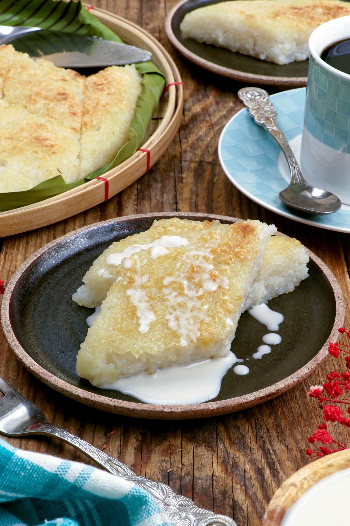 A simple rice cake cooked in a skillet.