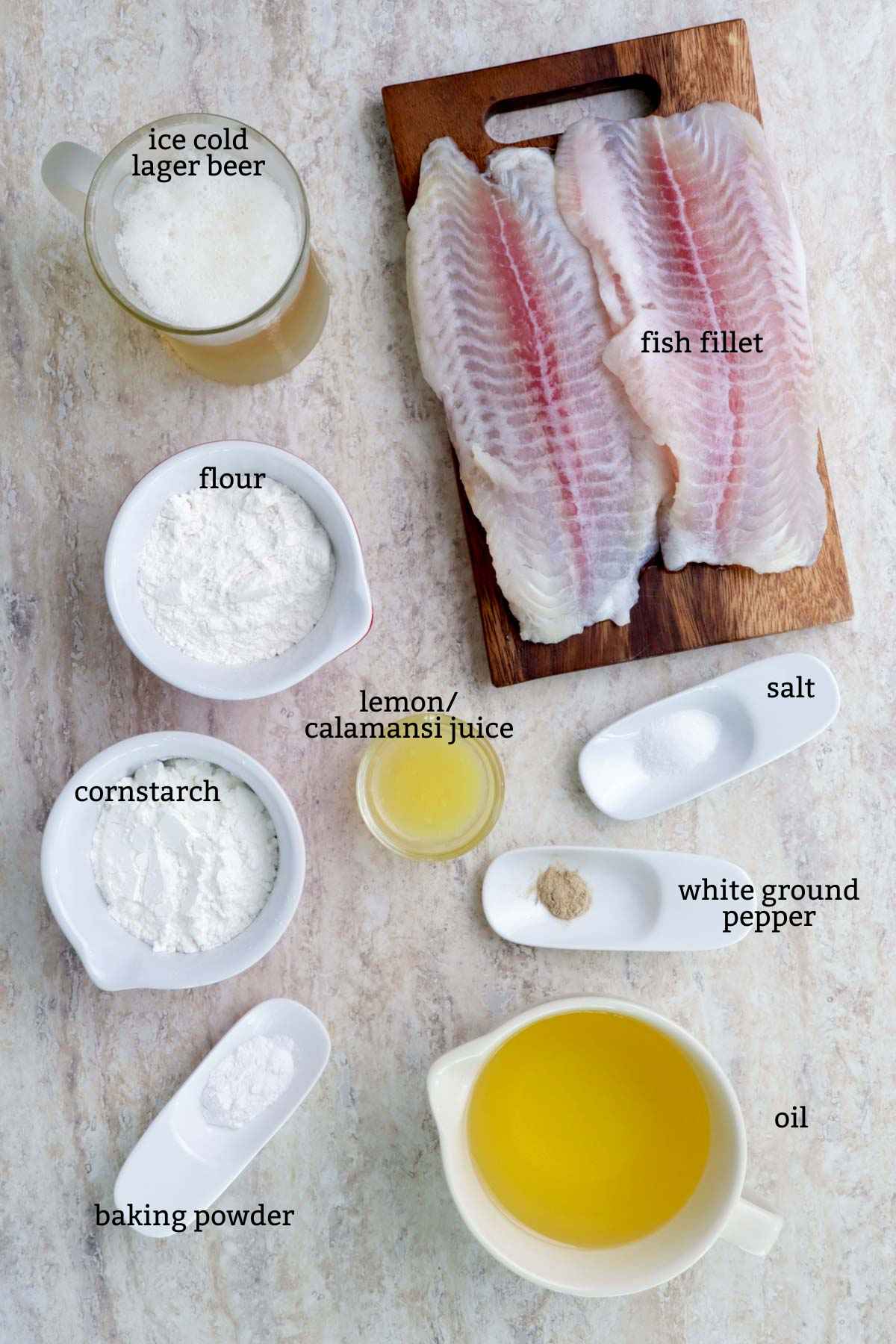 Ingredients for Beer battered fish recipe.