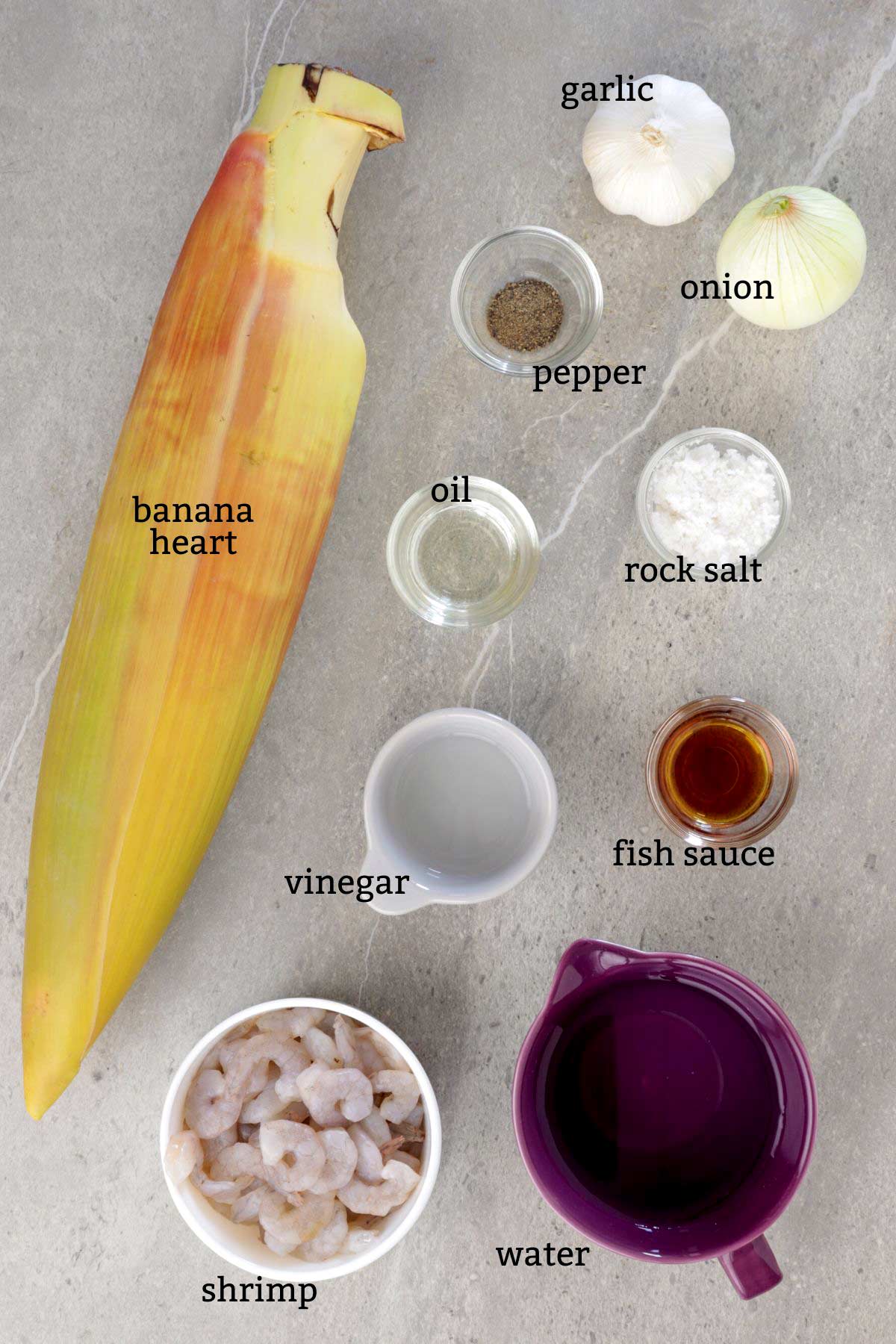 Ingredients in cooking Kilawing Puso ng Saging