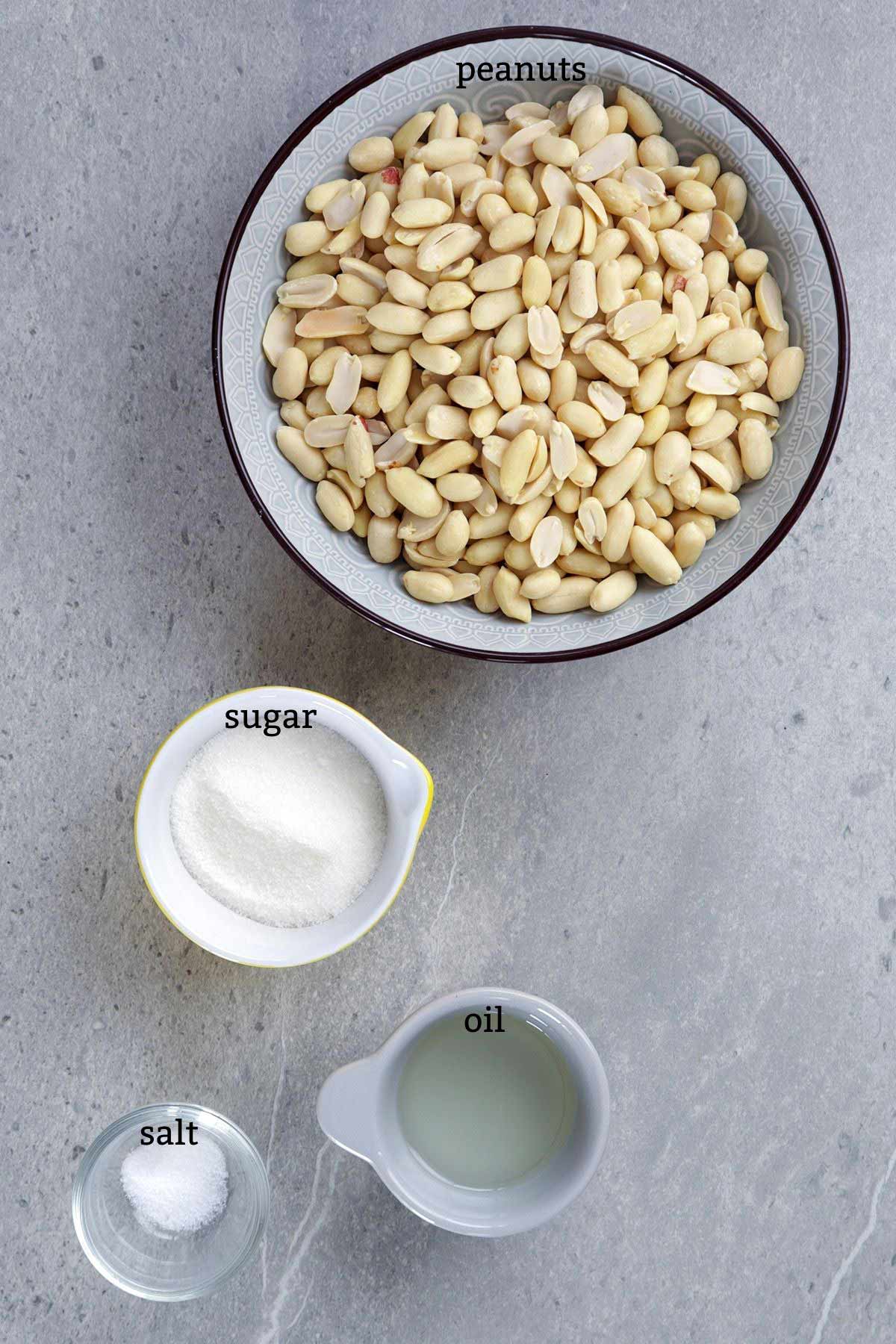 Ingredients in making homemade Peanut Butter.