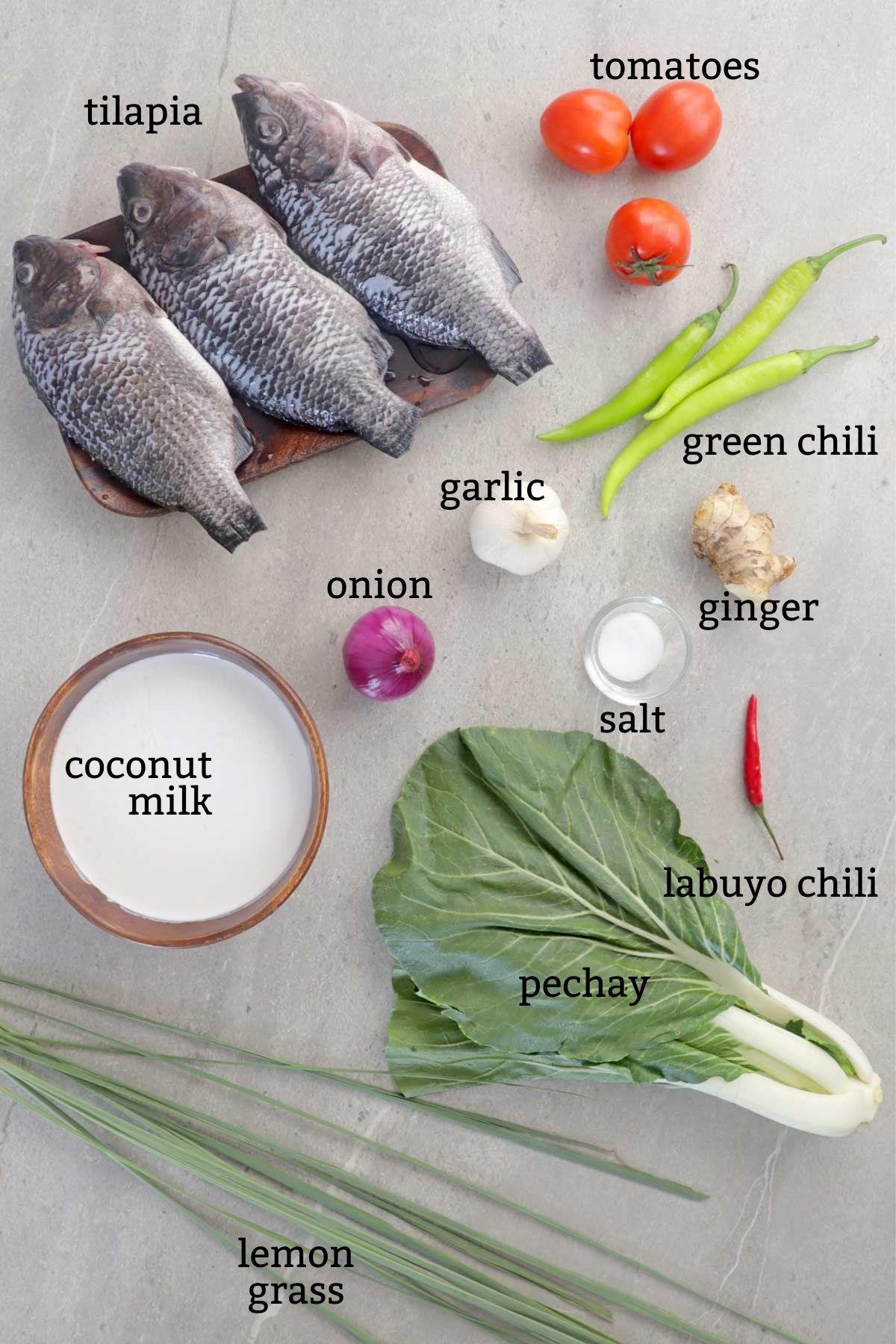 Ingredients for cooking Sinanglay na Tilapia