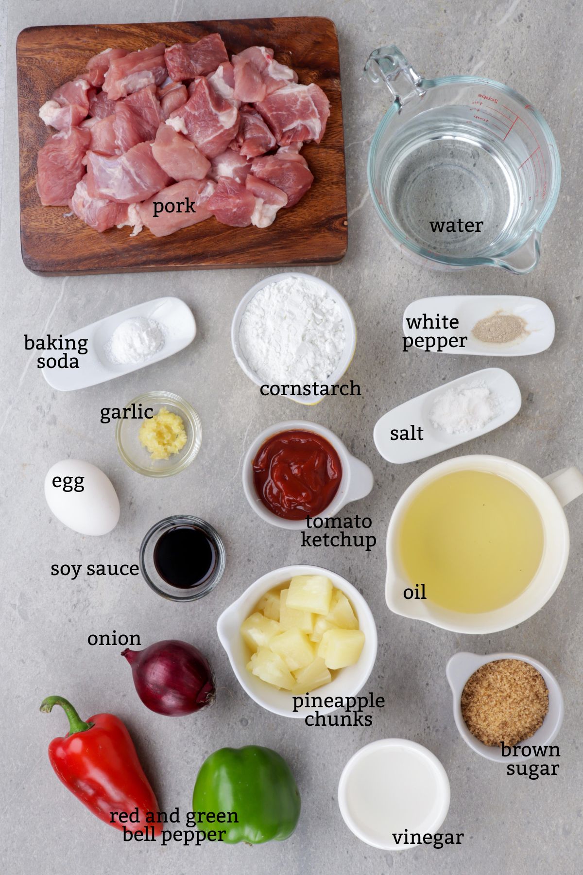 Sweet and sour pork ingredients.