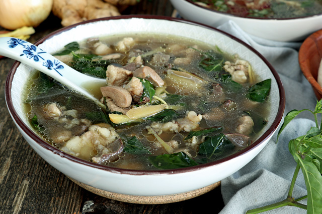 Kapampangan Batchoy Soup with lean pork, kidney and spleen in ginger broth