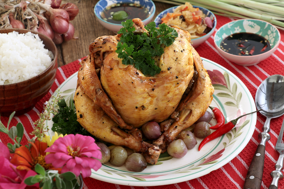 Pinaupong manok - chicken roasted in a pot on bed of salt.