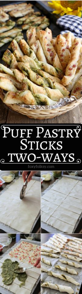 Get this super easy 2-in-1 Puff Pastry Sticks recipe that is perfect for snacks or appetizers. | www.foxyfolksy.com