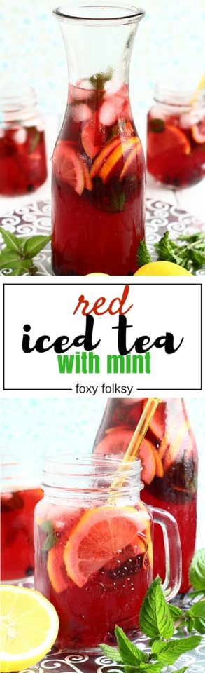 Stay cool and refreshed this summer with this homemade red iced tea with mint . | www.foxyfolksy.com