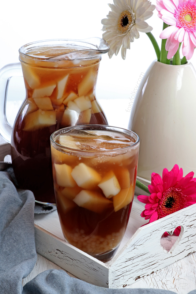 Try this Sago't Gulaman drink. A Filipino sweet beverage made from brown sugar syrup with tapioca pearls and almond jelly. | www.foxyfolksy.com 