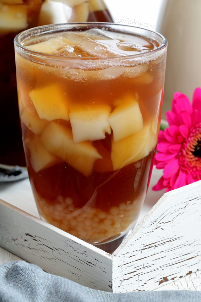 Try this Sago't Gulaman drink. A Filipino sweet beverage made from brown sugar syrup with tapioca pearls and almond jelly. | www.foxyfolksy.com 