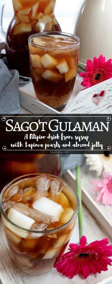 Try this Sago't Gulaman drink. A Filipino sweet beverage made from brown sugar syrup with tapioca pearls and almond jelly. | www.foxyfolksy.com