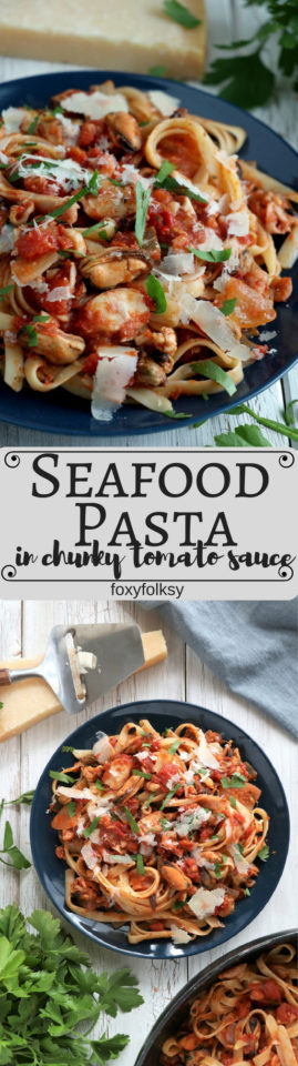 Try this seafood pasta recipe for a quick and easy, delicious pasta dish. | www.foxyfolksy.com