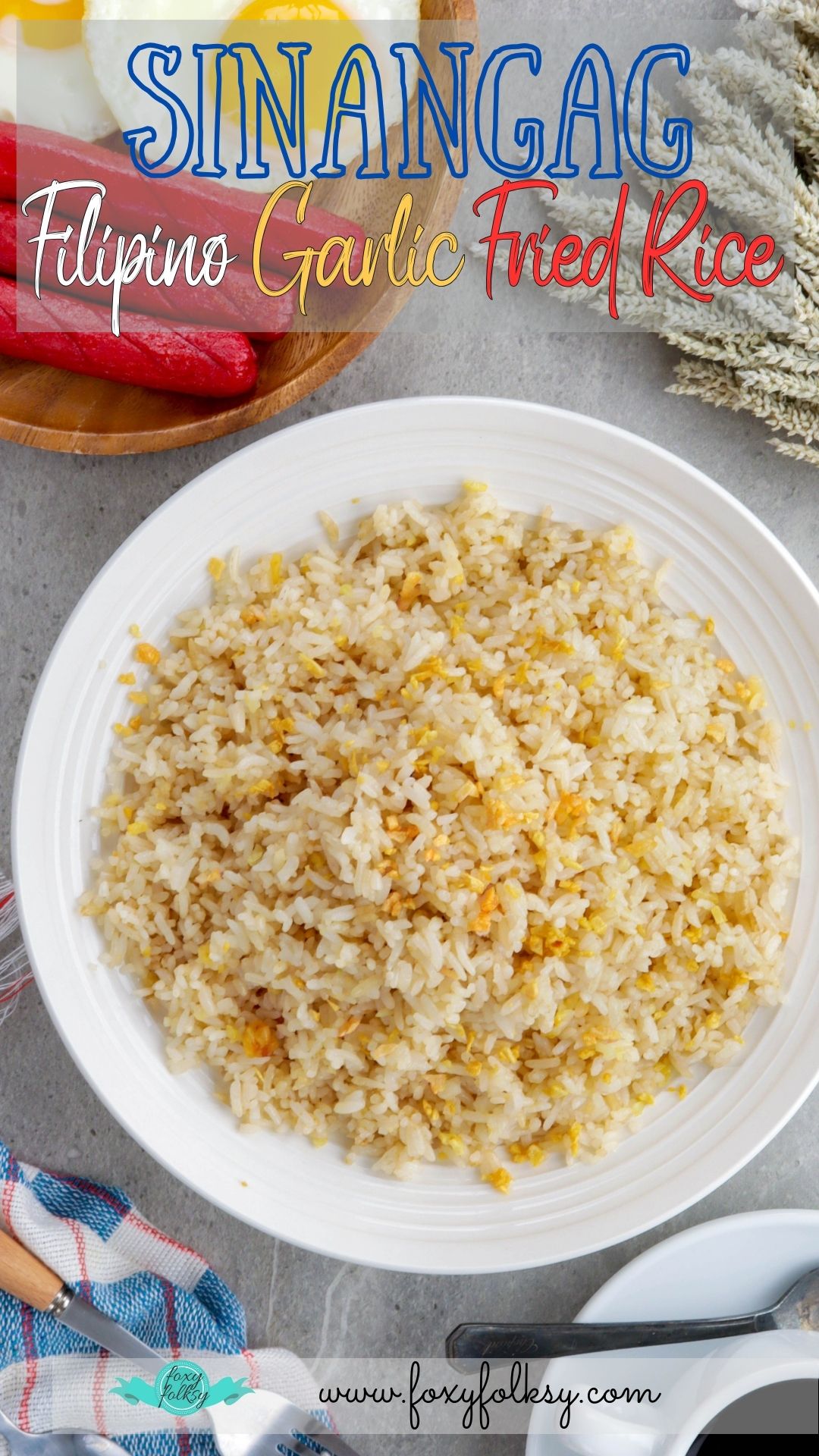 Sinangag or Filipino garlic fried rice served on a plate.