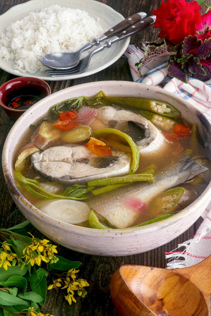 Sinigang na bangus in a serving bowl.