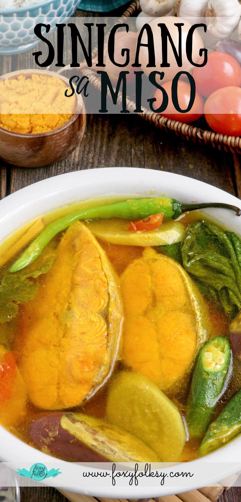 Sinigang sa Miso with tender fish meat and fresh veggies in a tangy-umami broth.