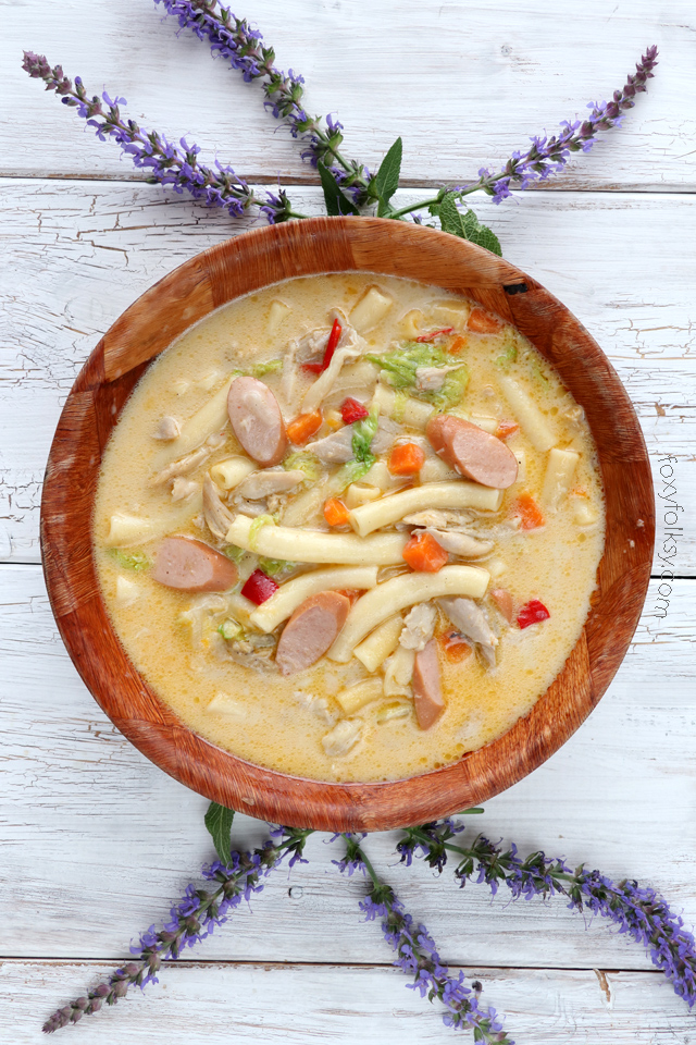 Try this delicious and hearty Sopas recipe (Filipino Chicken Noodle Soup) that will surely keep you warm and fit for the cold and rainy days! | www.foxyfolksy.com