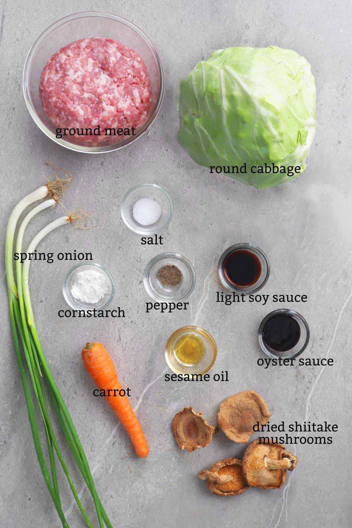 Ingredients in making cabbage rolls.