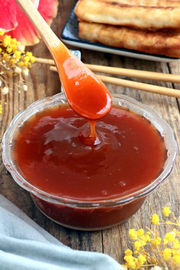 Homemade sweet and sour sauce in a bowl.