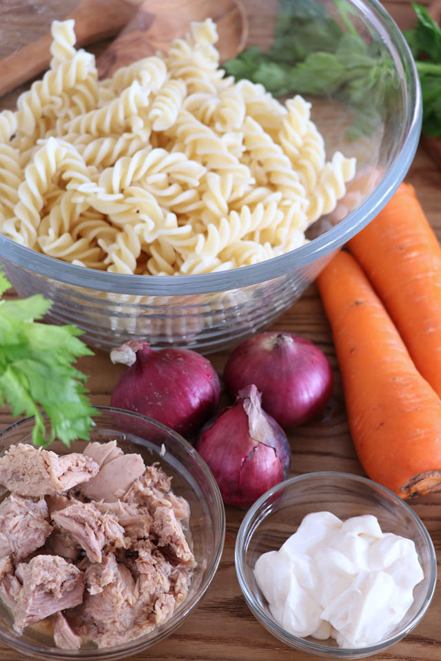 ingredients for tuna pasta salad