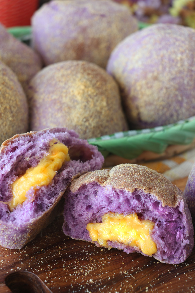 Pandesal made with Ube and with cheese filling.