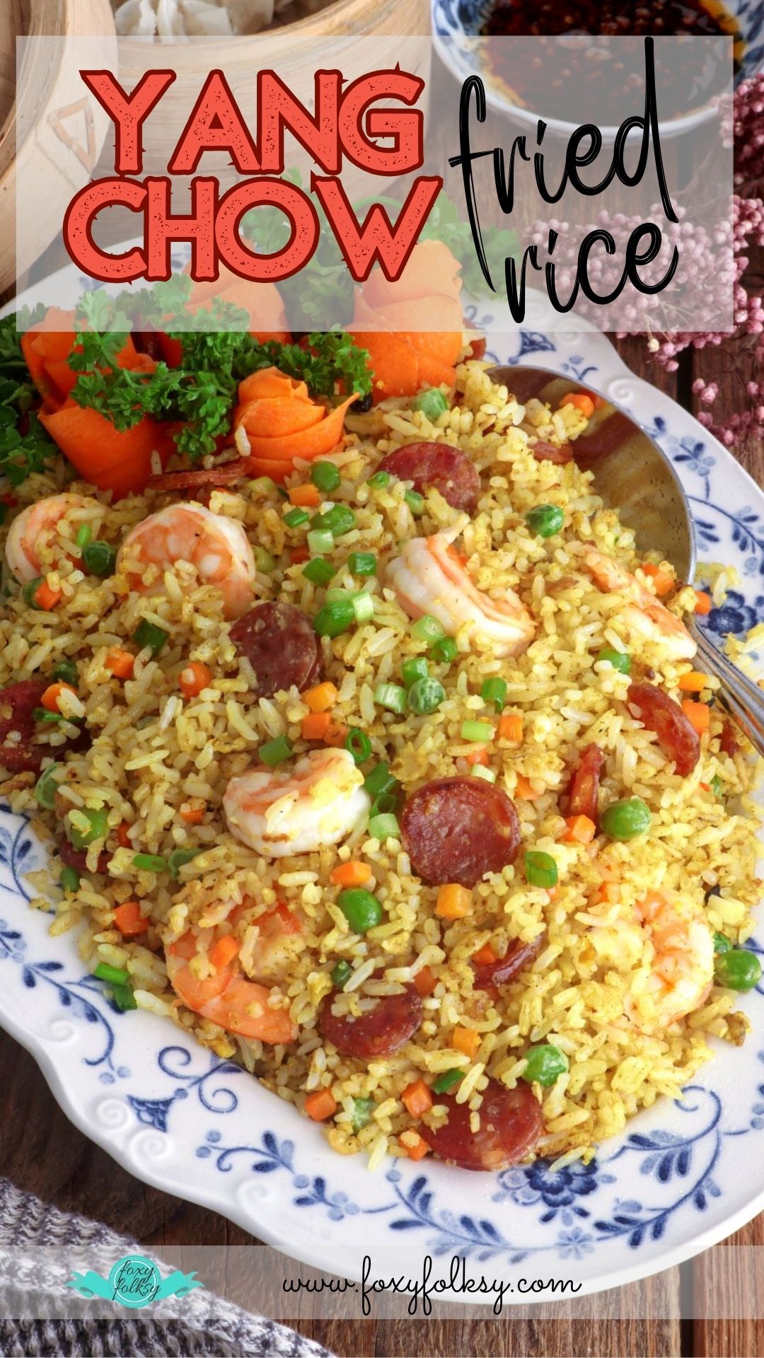 Yang Chow fried rice served on an oval plate.